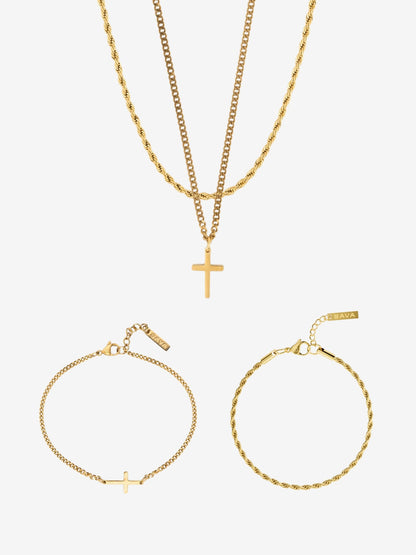 CROSS X ROPE 3MM SET | 18K Gold